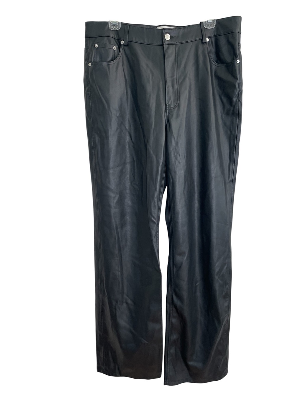 Zara Black Straight leg Faux Leather Pants Size 12 retro biker whimsigoth chic